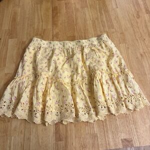 Aeropostale Womens XL Drawstring Floral Skirt - Yellow